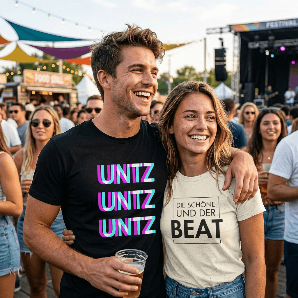 Festival & Rave Shirts von Krautlegenden – Personen im Techno-T-Shirt auf einem Open-Air-Festival