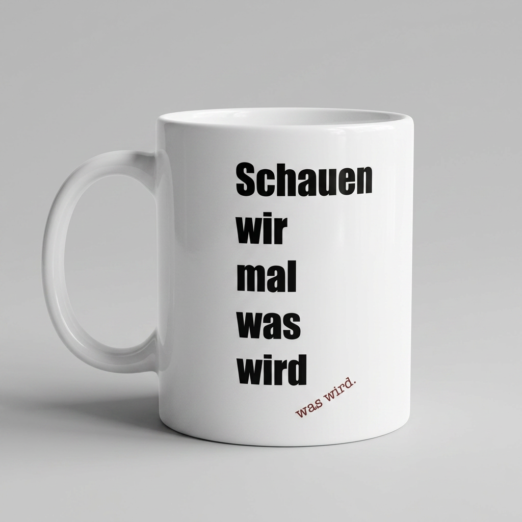 Meme-Tasse "Schauen wir mal was wird"