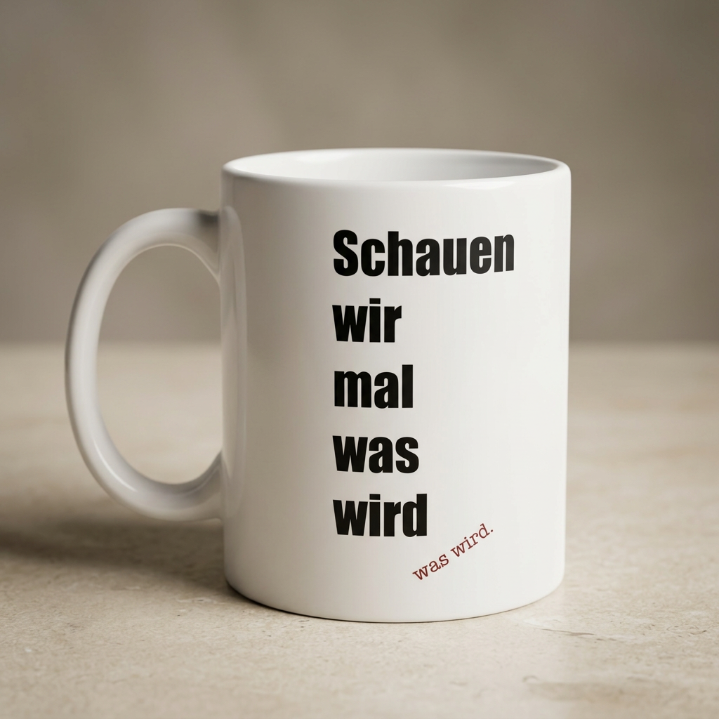 Meme-Tasse "Schauen wir mal was wird"