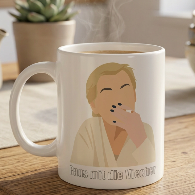 Meme-Tasse "Raus mit die Viecher" Karin Ritter