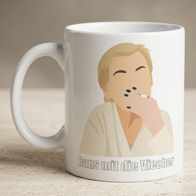Meme-Tasse "Raus mit die Viecher" Karin Ritter