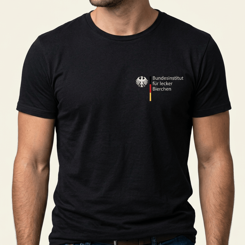 Schwarzes Bier T-Shirt „Bundesinstitut für lecker Bierchen“ – lustiges Saufshirt mit Behörden-Wappen