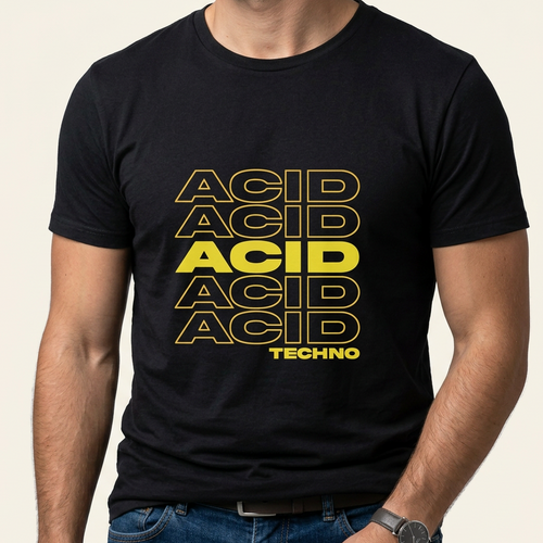 Schwarzes „Acid Techno“ T-Shirt im Glitch-Look – Rave- und Festival-Shirt für Techno-Fans, Frontprint