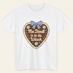 Weißes Mei Dirndl is in da Wäsch Shirt mit Lebkuchenherz-Frontprint für die Wiesn