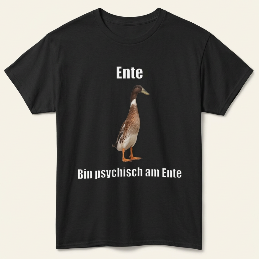 Schwarzes Bin psychisch am Ente Shirt – Enten Meme T-Shirt mit Laufente als Frontprint