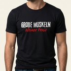 Mann trägt schwarzes Große Muskeln kleiner Penis Shirt – lustiges Gym Shirt