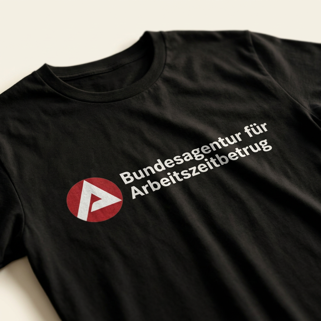Nahaufnahme Bundesagentur für Arbeitszeitbetrug Shirt in Schwarz mit weißem Schriftzug – Büro Meme T-Shirt