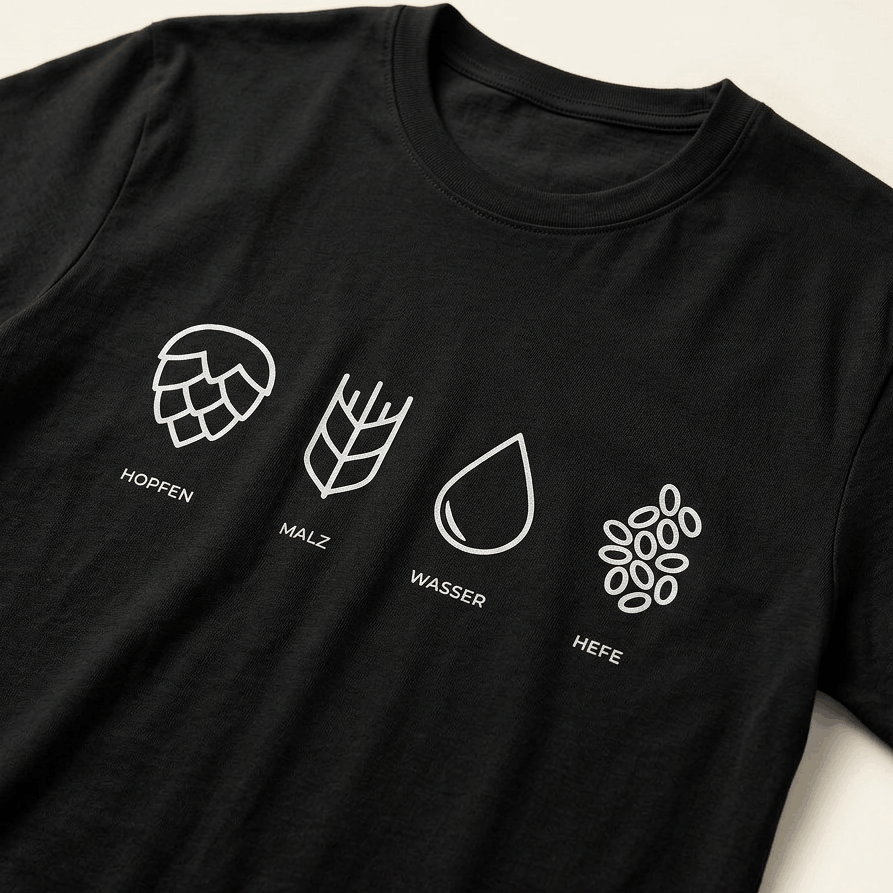 Hopfen, Malz, Wasser, Hefe – Bier T-Shirt im Minimal-Look