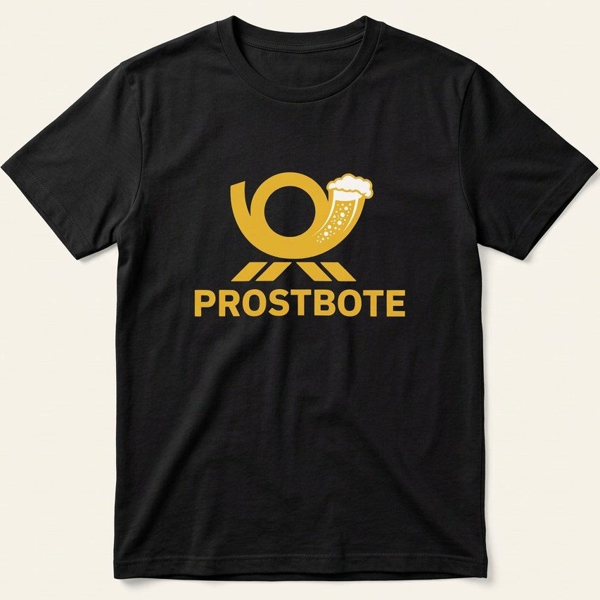 Prostbote Bier T-Shirt in Schwarz mit Posthorn-Krug Motiv – Produktansicht
