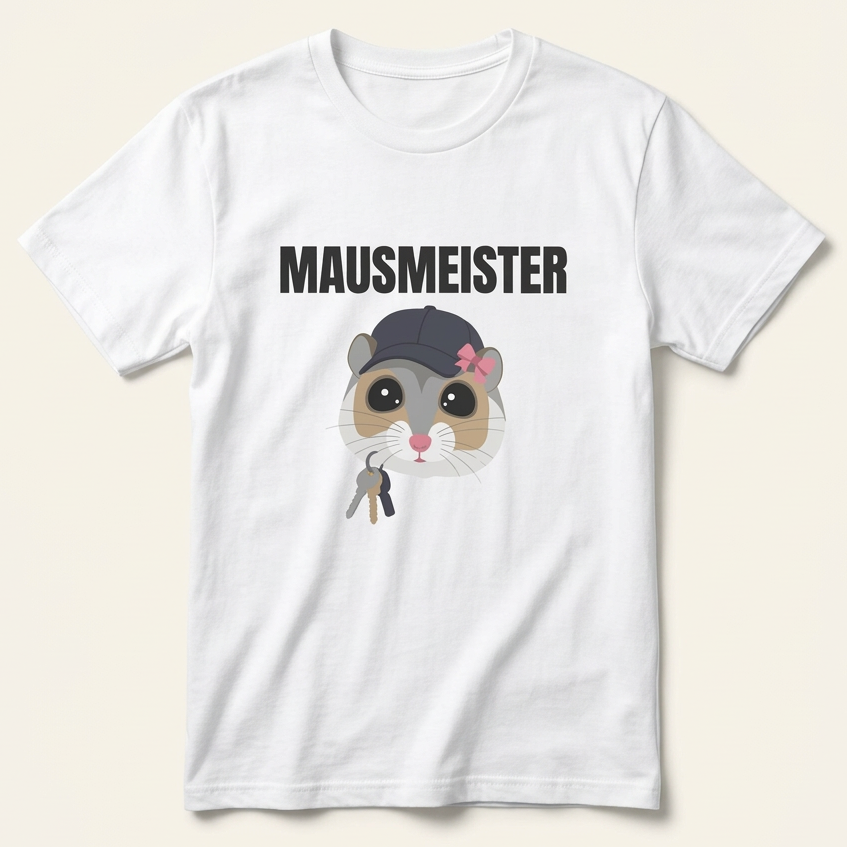 Mausmeister T-Shirt in Weiß mit Maus-Motiv als Frontprint – Produktansicht