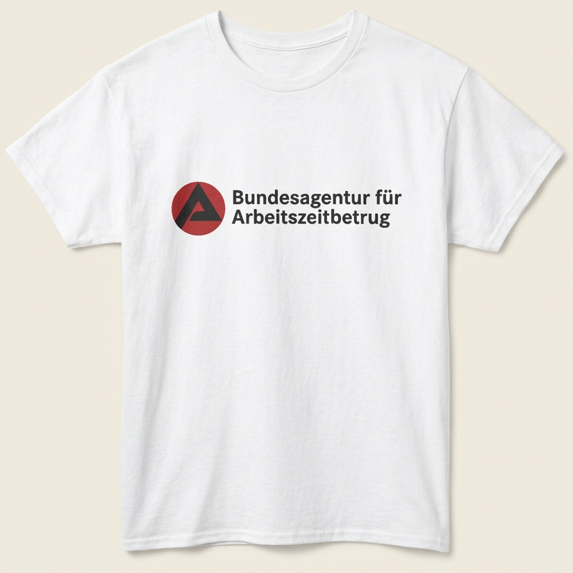 Weißes Bundesagentur für Arbeitszeitbetrug Shirt – lustiges Homeoffice Meme T-Shirt, Produktansicht