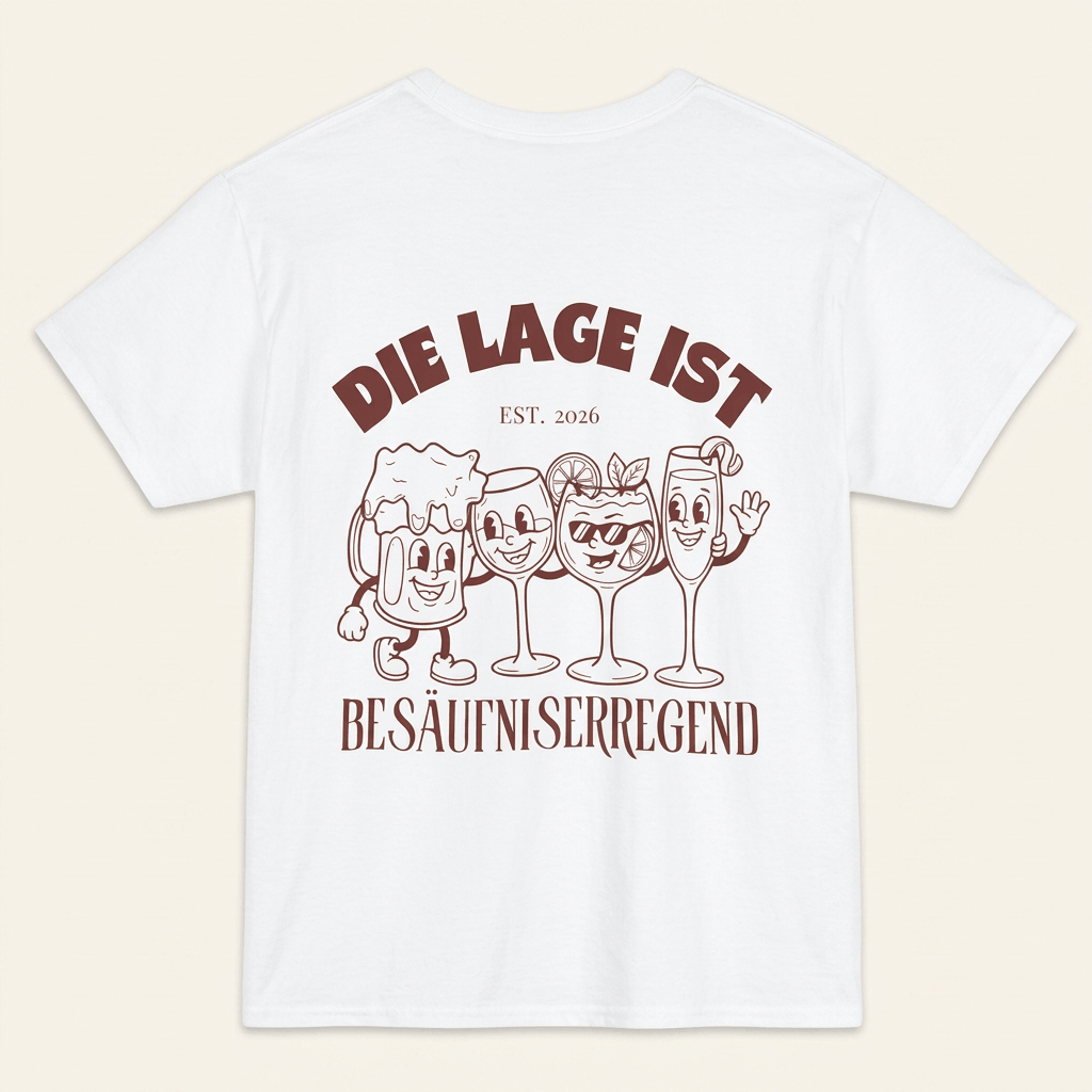 Saufshirt „Die Lage ist besäufniserregend“, weitere Ansicht – Trinkshirt mit Rückenprint