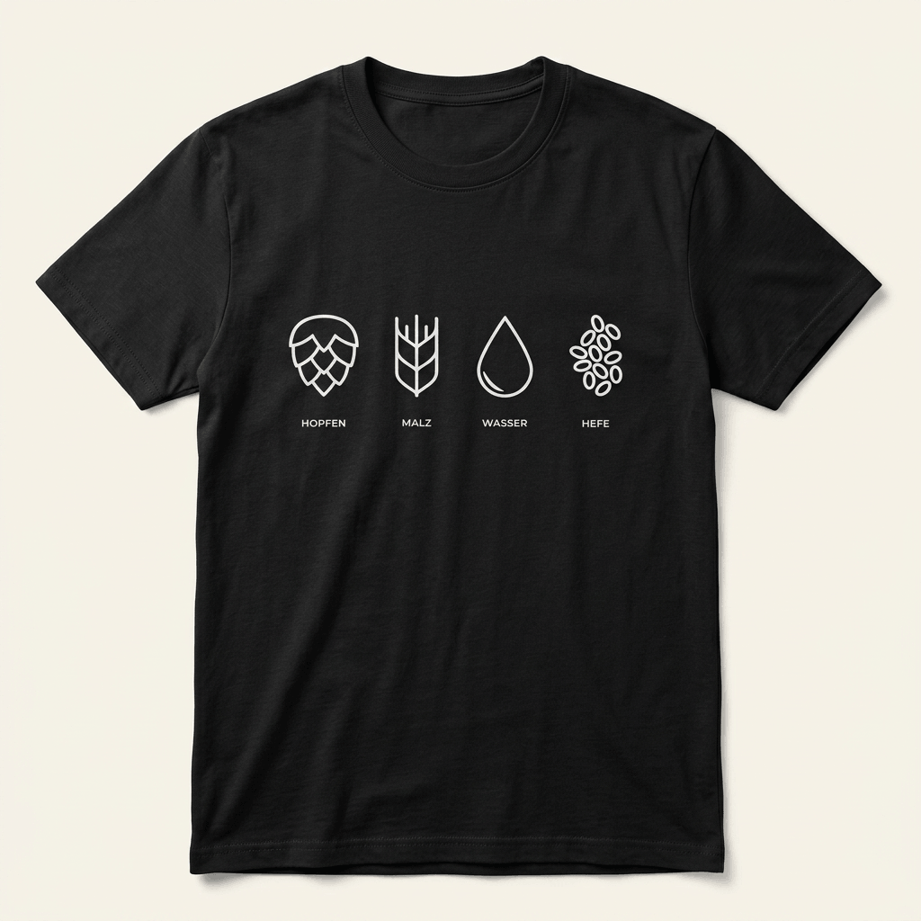 Hopfen, Malz, Wasser, Hefe – Bier T-Shirt im Minimal-Look