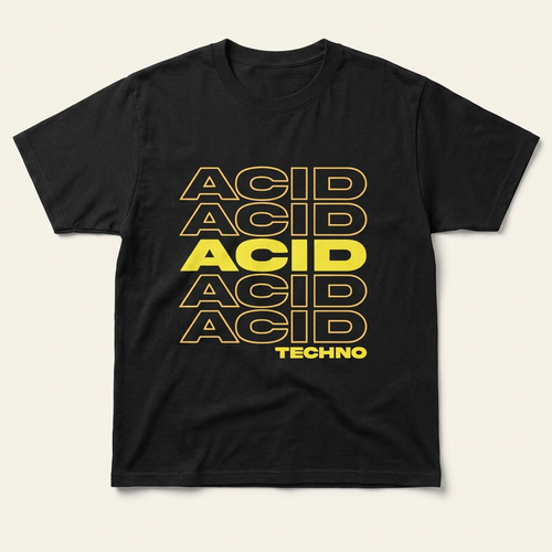 Schwarzes „Acid Techno“ Rave-Shirt, Produktansicht – Festival T-Shirt mit Acid-303-Motiv