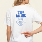 The Bride Shirt in Blau mit Retro-Schriftzug und Cocktailschale als Rückenprint