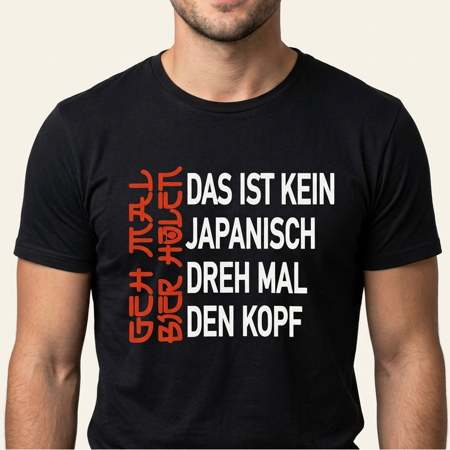 Person trägt schwarzes Geh mal Bier holen Shirt mit verstecktem Spruch