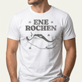 Weißes Meme T-Shirt mit „Ene Rochen"-Wortspiel und Vintage-Motiv eines rauchenden Rochens