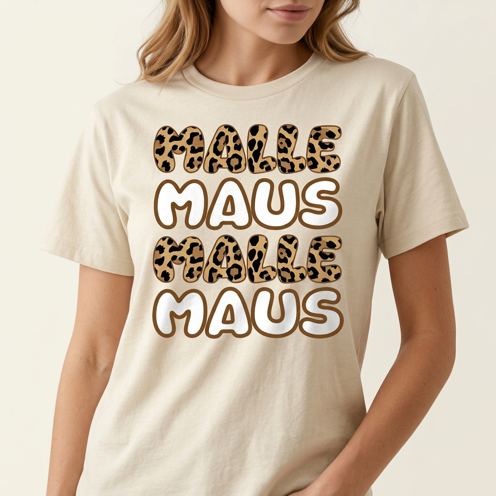 Malle Maus Shirt mit Leo-Schriftzug für Mallorca – Frontprint
