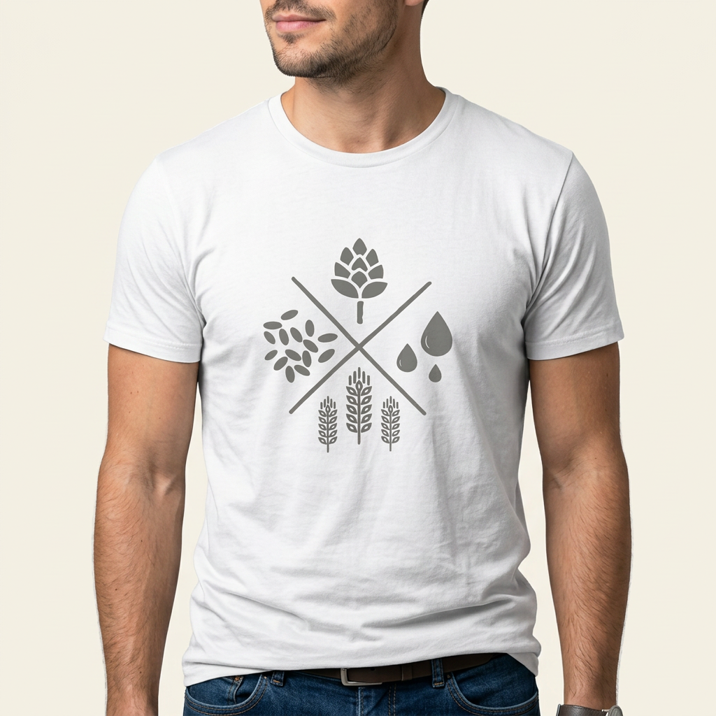 Bier-Shirt mit Hopfen- und Malz-Emblem – Frontprint