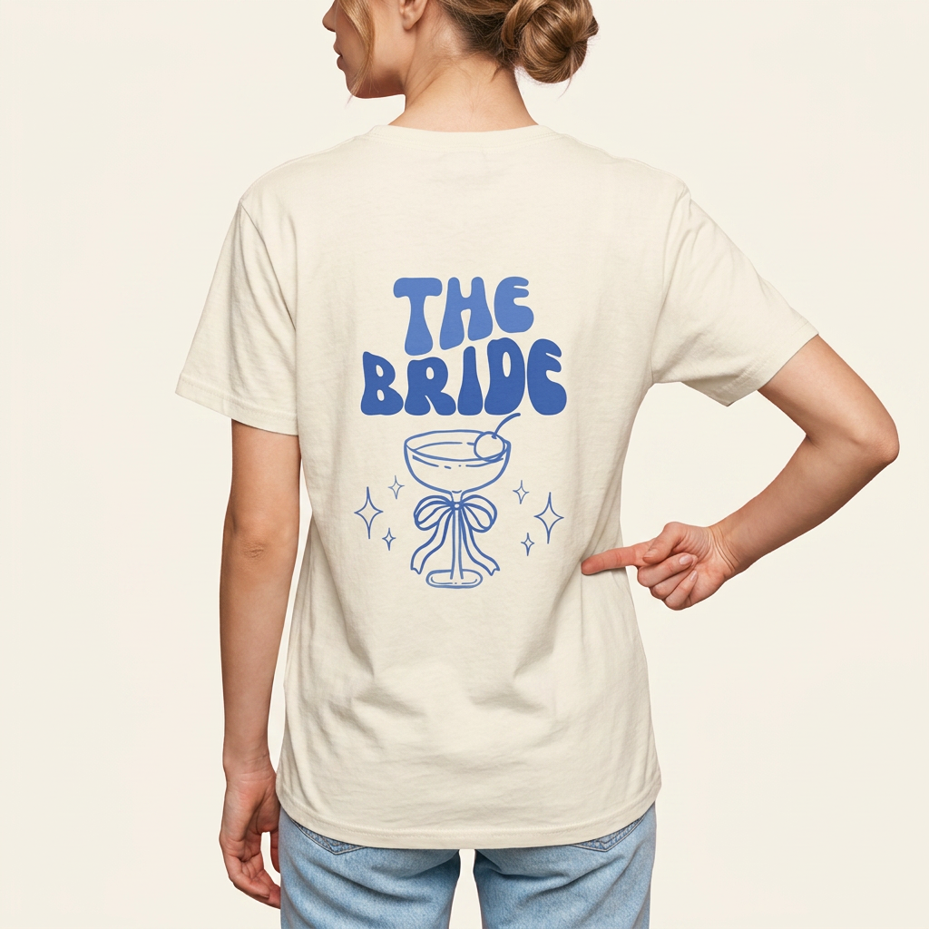 JGA Shirt für die Braut mit verspieltem Bubble-Lettering in kräftigem Blau