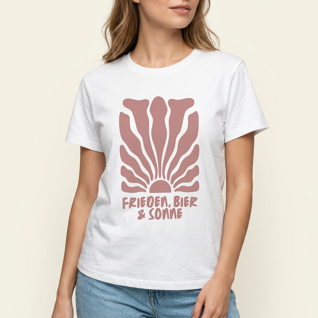 „Frieden, Bier & Sonne“ Festival-Shirt in Naturbeige – Sommer- und Festival-Outfit
