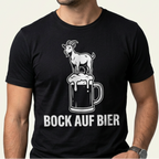 Schwarzes Bier T-Shirt „Bock auf Bier" mit Ziegenbock auf Bierkrug als Frontprint
