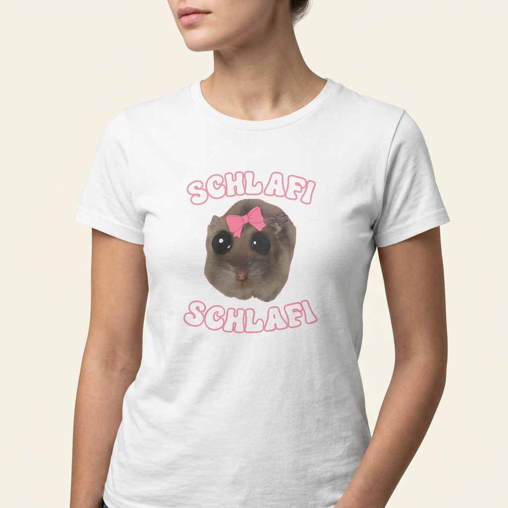 Sad-Hamster Schlafi Shirt in Naturbeige/Weiß – Frontprint