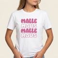 Malle Maus T-Shirt mit pinkem Schriftzug in Naturbeige – Mallorca Party Frontprint