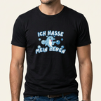 Mann trägt schwarzes Delfin Meme T-Shirt mit Frontprint „Ich hasse mein Leben"