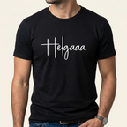Schwarzes Festival T-Shirt mit „Helgaaa“-Schriftzug in heller Handschrift als Frontprint – Party Shirt