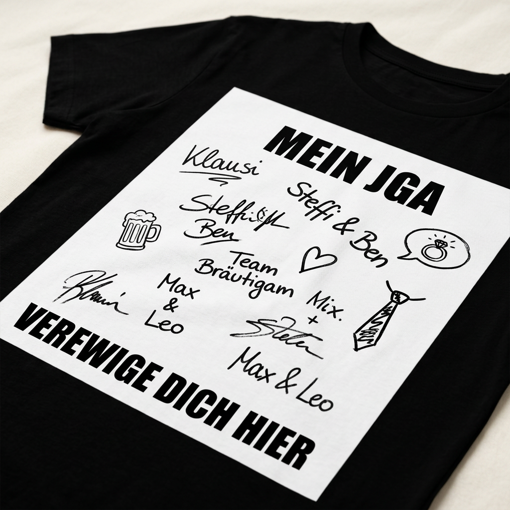 JGA Unterschriften Shirt von Krautlegenden mit Platz für die Sprüche der Gäste
