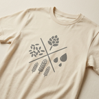 Bierfaltigkeit Bier-Shirt in Naturbeige/Weiß mit Zutaten-Emblem – Frontprint