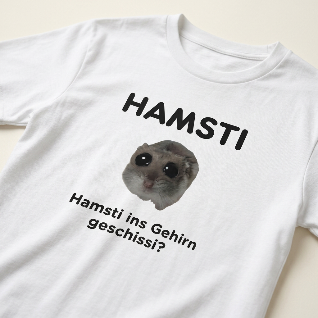 Hamsti Meme Shirt mit Spruch Hamsti ins Gehirn geschissi – Frontprint