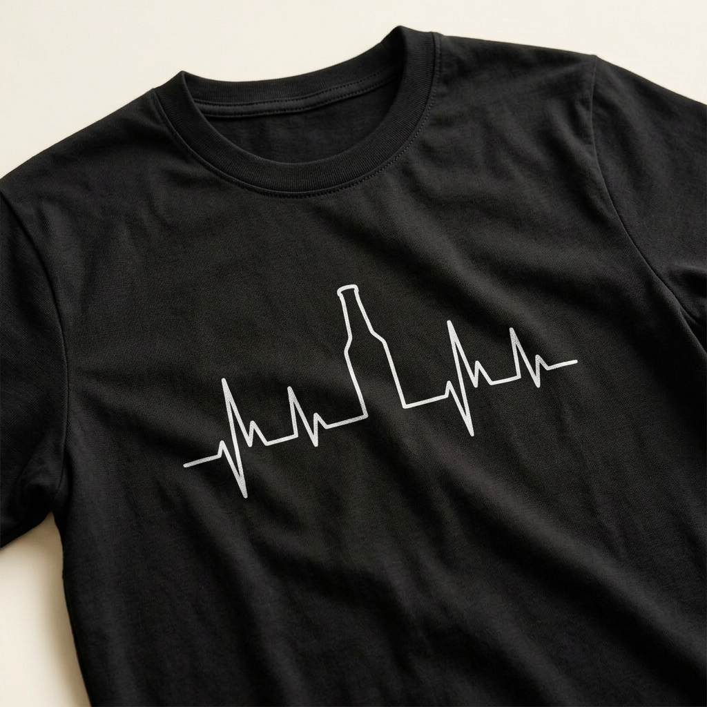 Bier Herzschlag Saufshirt in Schwarz für Biertrinker – Frontprint