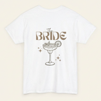 Weißes The Bride Shirt in der Rückansicht mit goldenem Schriftzug und Margarita-Glas
