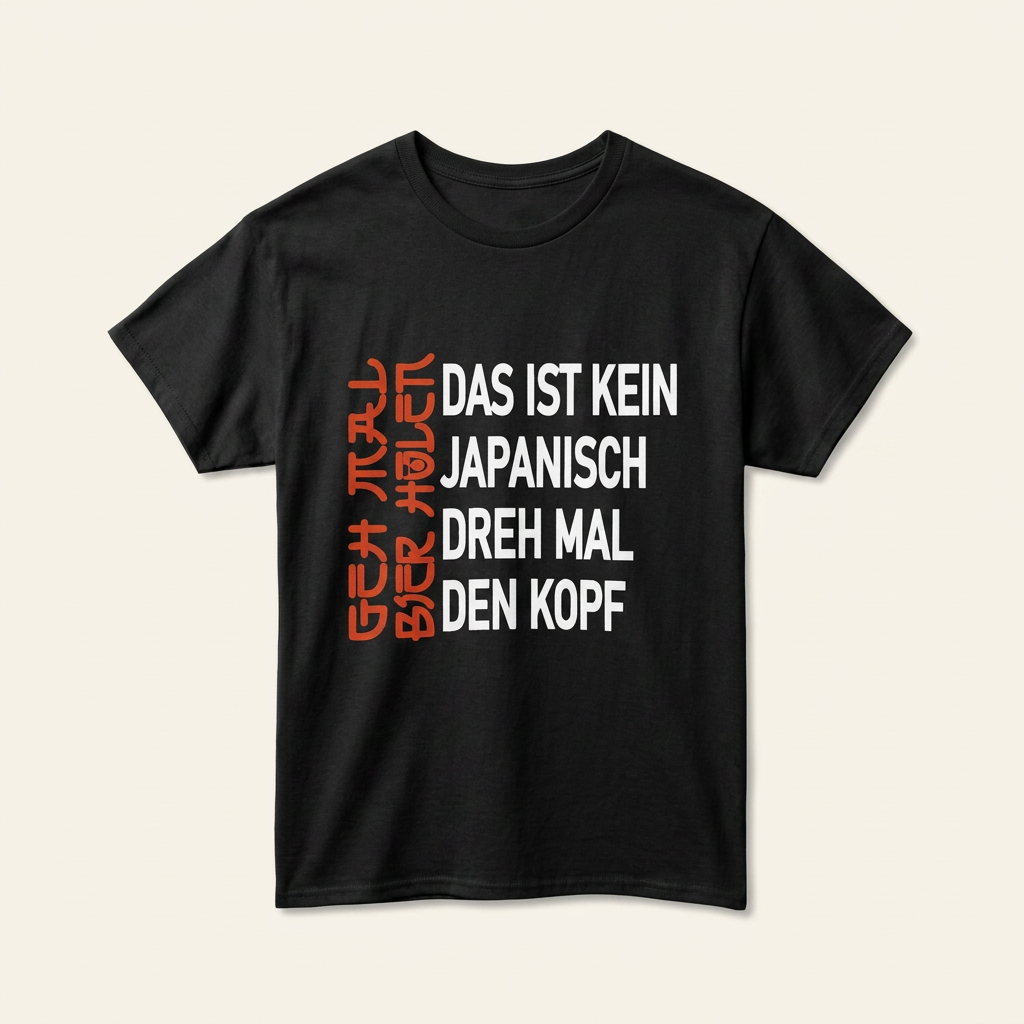Schwarzes Geh mal Bier holen Shirt als Produktfoto mit rot-weißem Frontprint