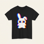 Techno Bunny Shirt, Detailansicht des Frontprints – Festival- und Rave-Outfit in Schwarz