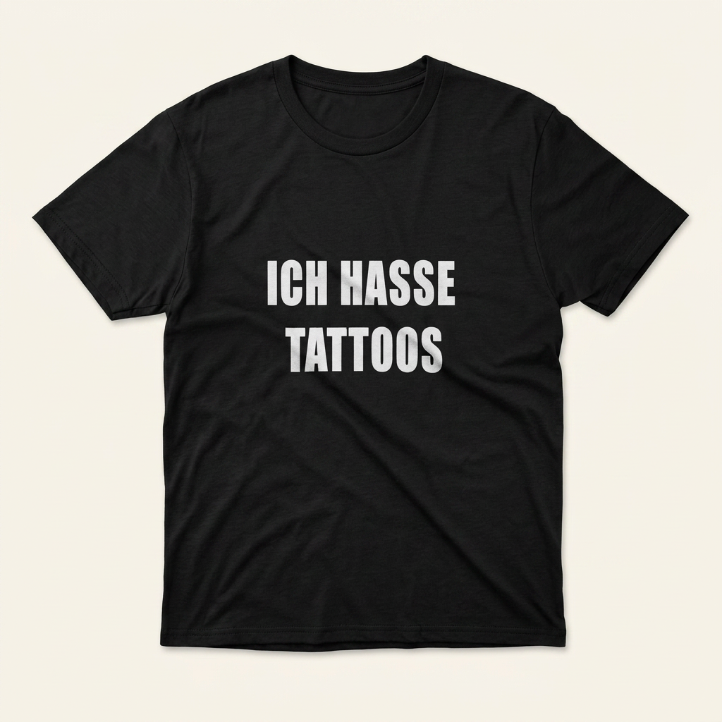 Schwarzes Ich hasse Tattoos Shirt als Produktfoto mit Frontprint