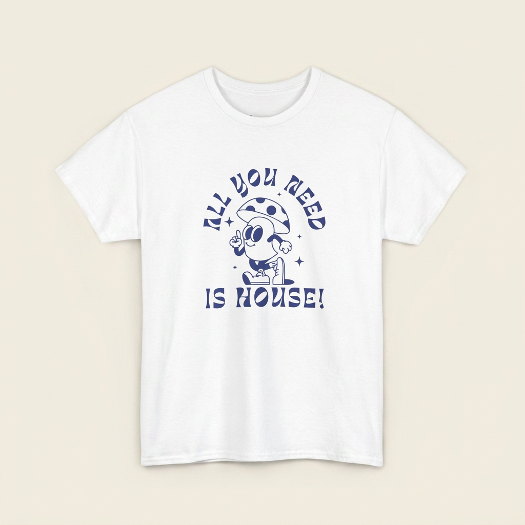 „All you need is House“ House T-Shirt, Detailansicht des marineblauen Frontprints