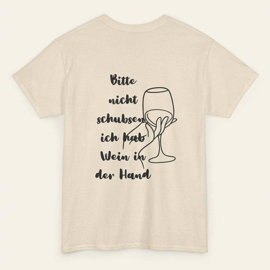 Bitte nicht schubsen Shirt von Krautlegenden mit Weinglas-Motiv als Rückendruck