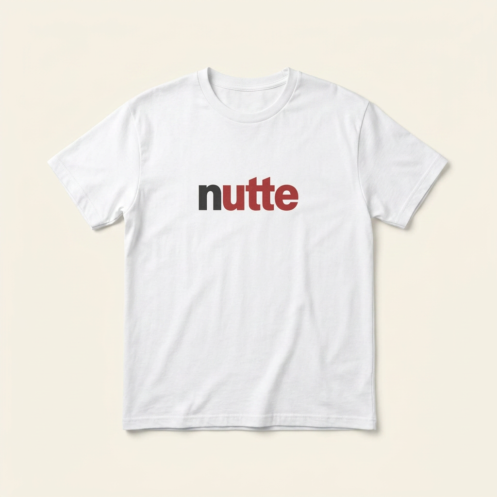 Weißes Nutte Shirt als Produktfoto mit Frontprint in Schwarz und Rot