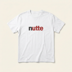 Weißes Nutte Shirt als Produktfoto mit Frontprint in Schwarz und Rot