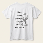 Weißes Unisex Shirt in der Rückansicht mit Lettering-Spruch und Line-Art-Weinglas