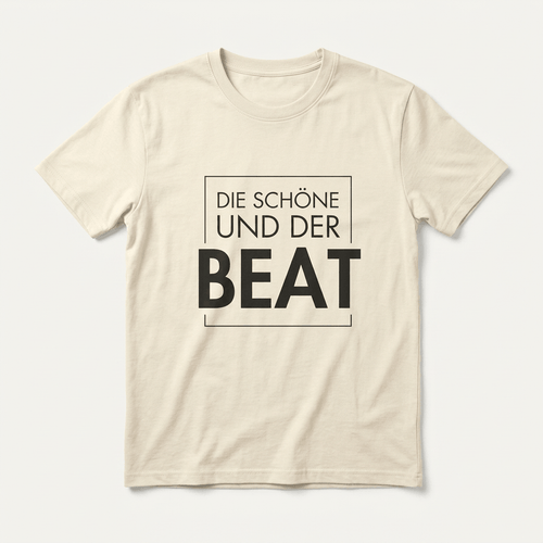 „Die Schöne und der Beat" Festival Shirt, Produktansicht – Techno T-Shirt in hellem Ton