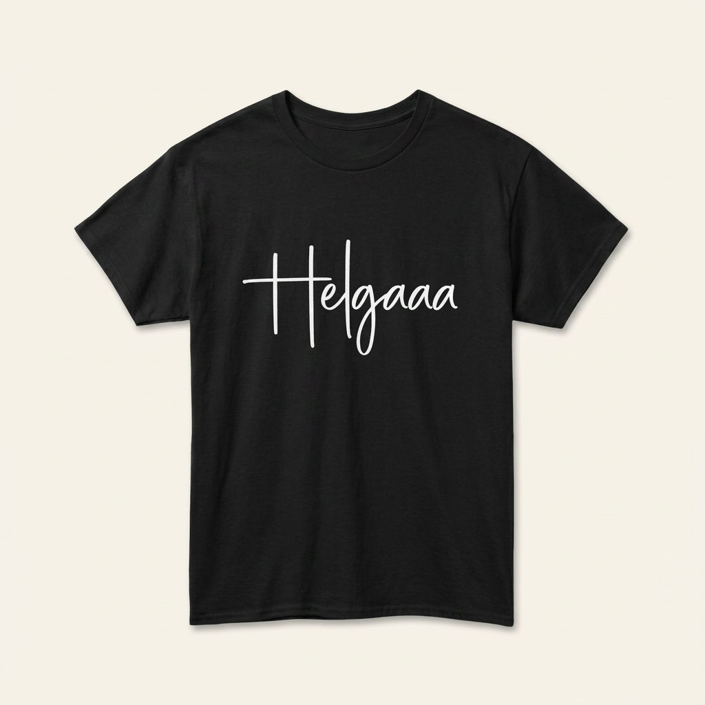 „Helgaaa“ Shirt, Detailansicht des Schriftzugs – Festival-Outfit in Schwarz