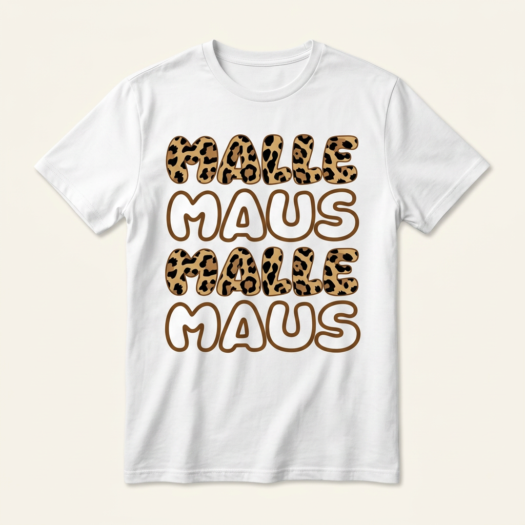 Malle Maus Leopard Party-Shirt in Naturbeige/Weiß – Frontprint