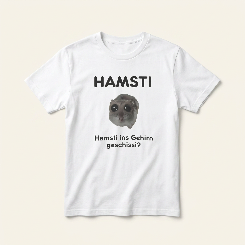 Sad-Hamster Hamsti T-Shirt in Naturbeige oder Weiß – Frontprint
