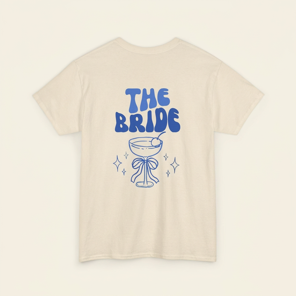 Braut Shirt von Krautlegenden mit Cocktailschale, Kirsche und Funkelsternen auf dem Rücken