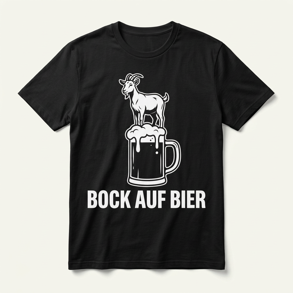 „Bock auf Bier" Shirt in Schwarz, Produktansicht – lustiges Saufshirt mit Bock-Motiv