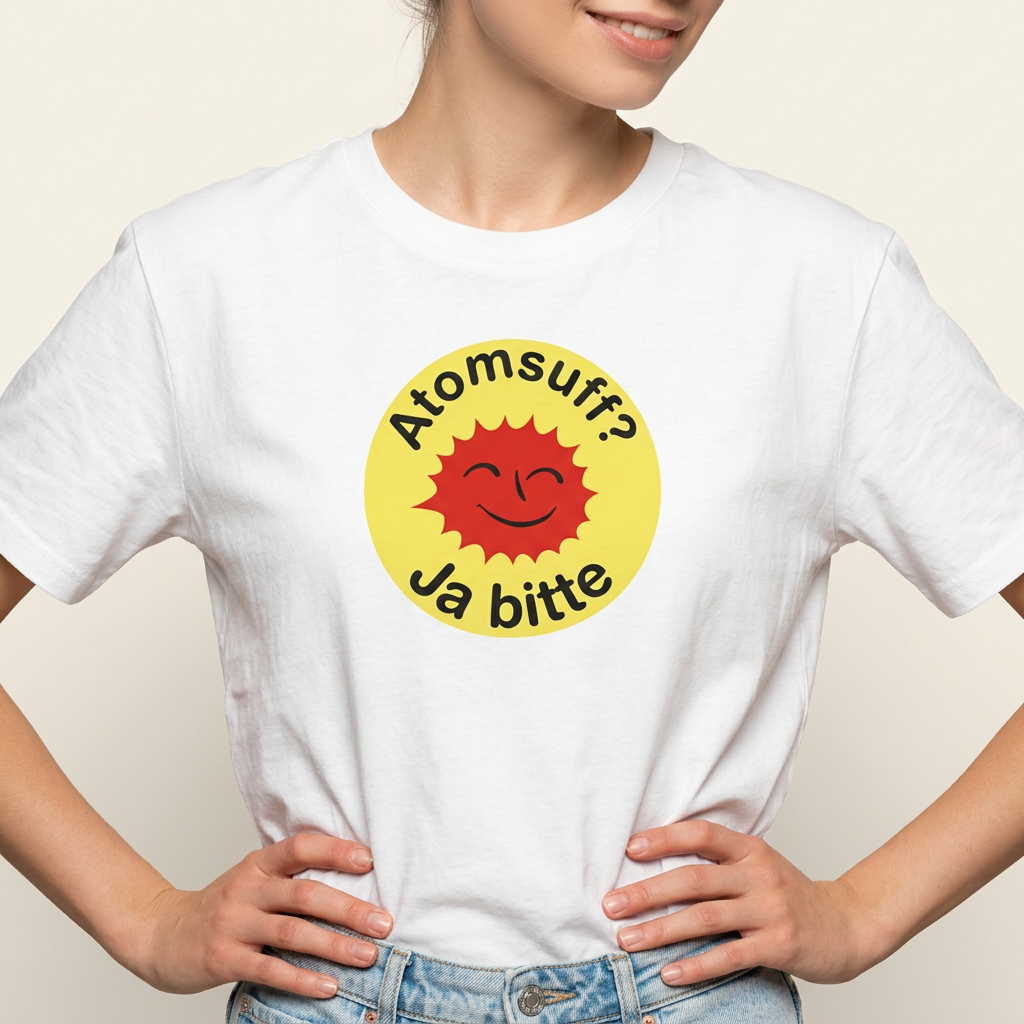 Frau trägt weißes Atomsuff? Ja bitte Shirt – Retro Saufshirt von Krautlegenden